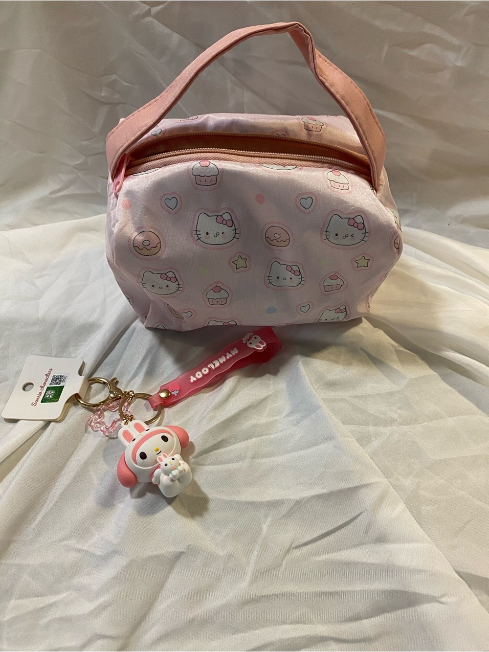 Hello Kitty Pink Cosmetic Bag with Bunny Keychain